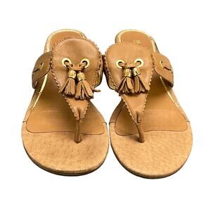 Sperry Topsider Tan Leather Tassel Flip Flop Slip On Wedge Sandal Women 8.5M